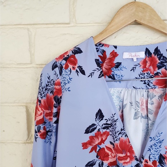 Parker Isabella Floral Bell Sleeve Silk Wrap Top - Picture 3 of 6